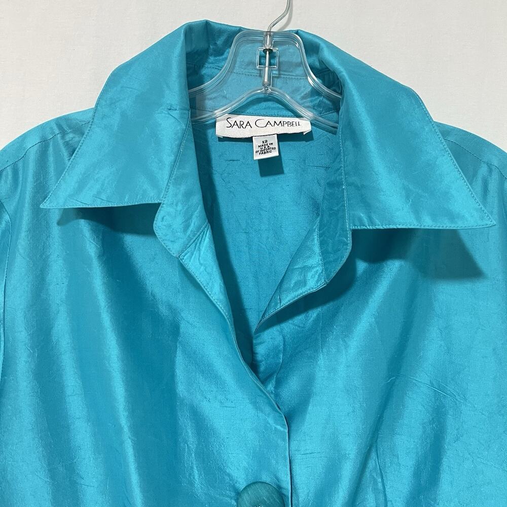 Sara Campbell 100% Silk Blazer Jacket Womens 12 Turquoise Blue Elegant Old Money - Picture 2 of 12